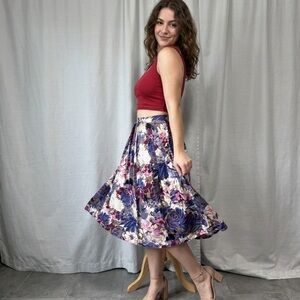 Vintage 80s Handmade Floral Midi Skirt High Waisted Cottagecore Boho Romantic L